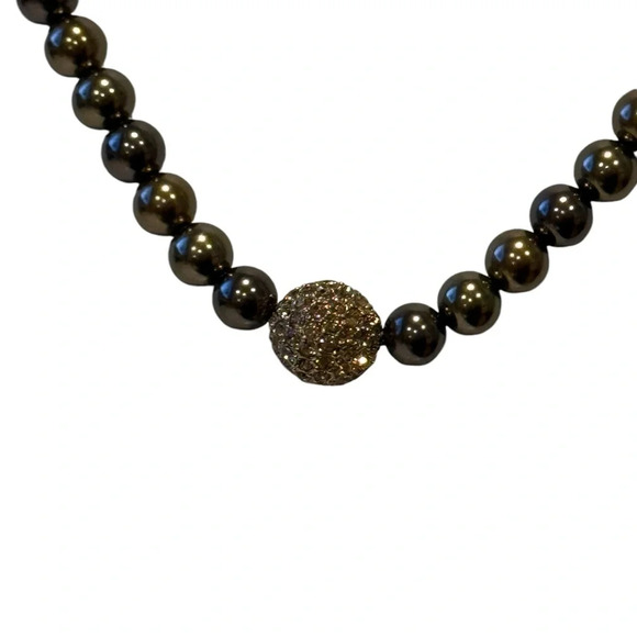 Signed Amber Brown Bead Necklace w/ Sparkly Gold Focal Bead – 18” Elegant - Picture 7 of 9